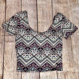 Pink Victoria’s Secret Aztec Short Sleeve Crop Top